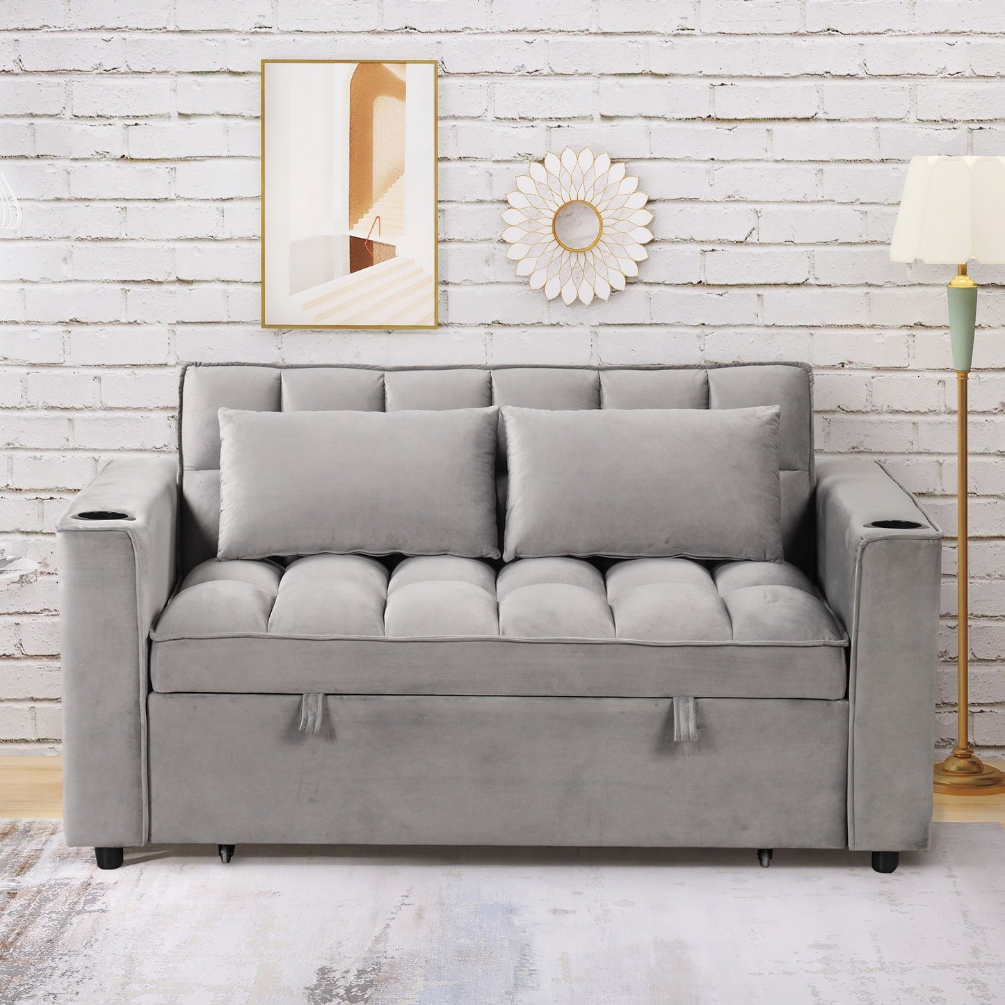 Multi Functional Sofa Bed With Cup Holder And USB Port For Living Room Or Apartments - Gray