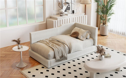 Twin Size L Shaped Upholstered Daybed - Beige