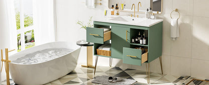 Bathroom Vanity With Resin Sink Combo Set, Modern Freestanding Single Bathroom Cabinet With 2 Drawers & 2 Storage Compartments, Storage Cabinet For Bathroom, Frame Vanity Set - Green