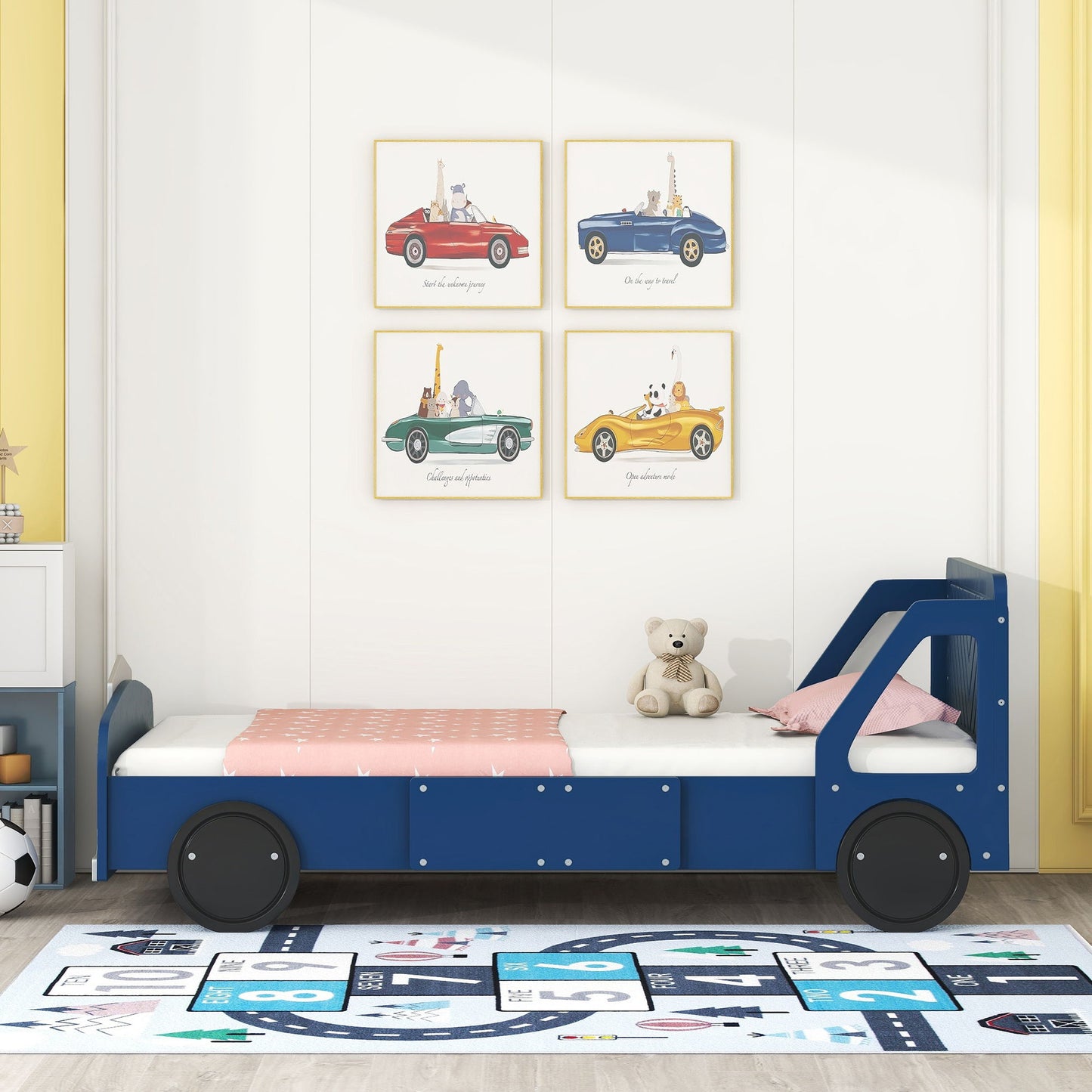 Twin Size Car Shaped Platform Bed With Wheels - Blue