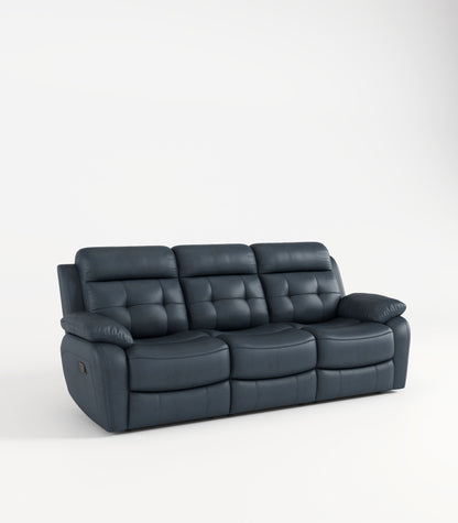 Genuine Leather Non-Power Reclining Sofa With Drop Down Table, Stainless Steel Cupholders And Magazine Bag - Blue