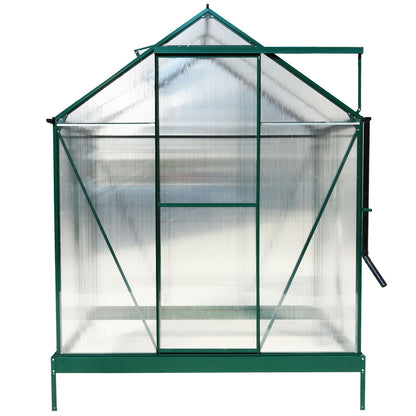 6.3'x4.2'x7' Polycarbonate Greenhouse, Heavy Duty Outdoor Aluminum Walk-In Green House Kit With Rain Gutter, Vent And Door For Backyard Garden - Green