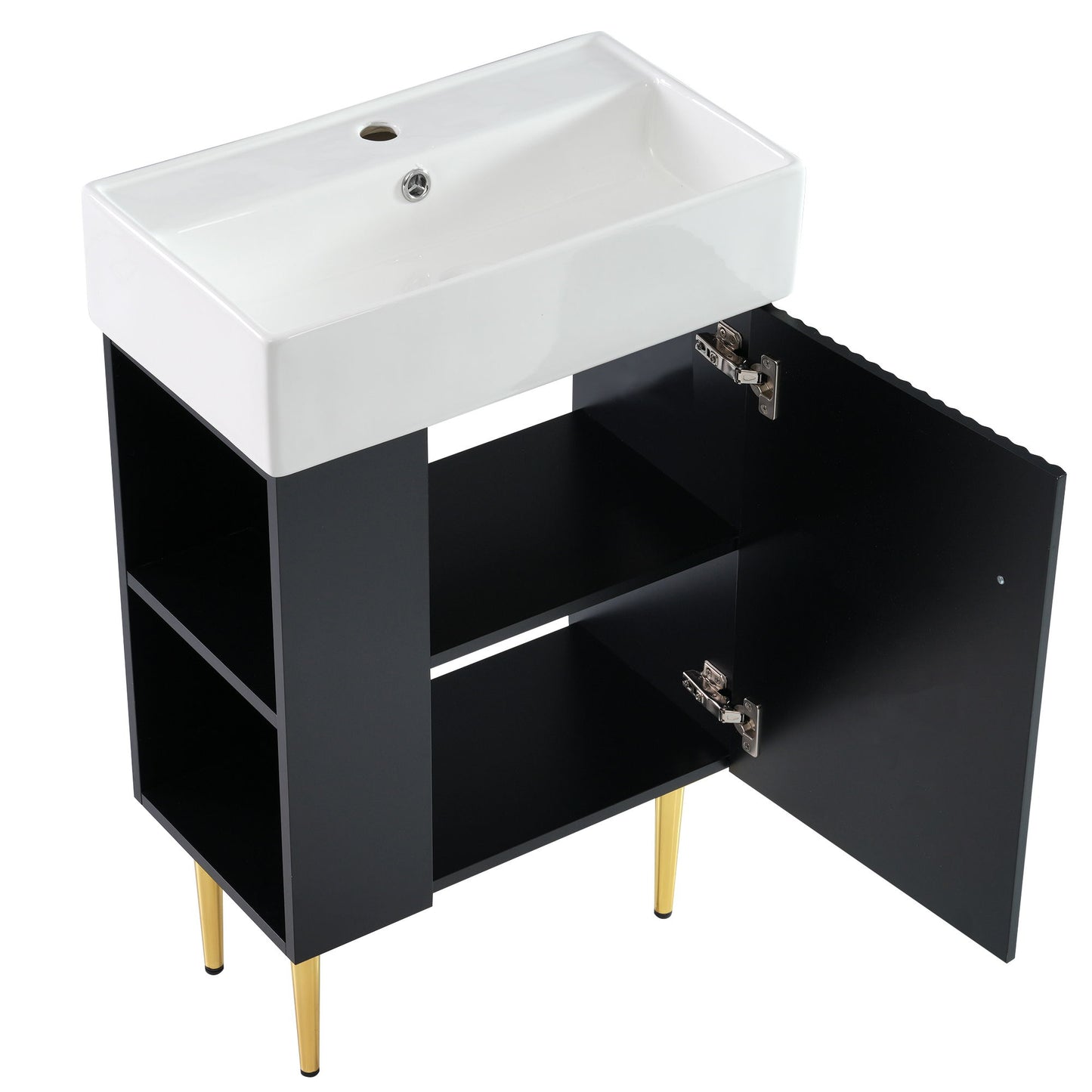 Bathroom Vanity, Combo Cabinet, Bathroom Storage Cabinet, Single Ceramic Sink, Left Side Storage - Black