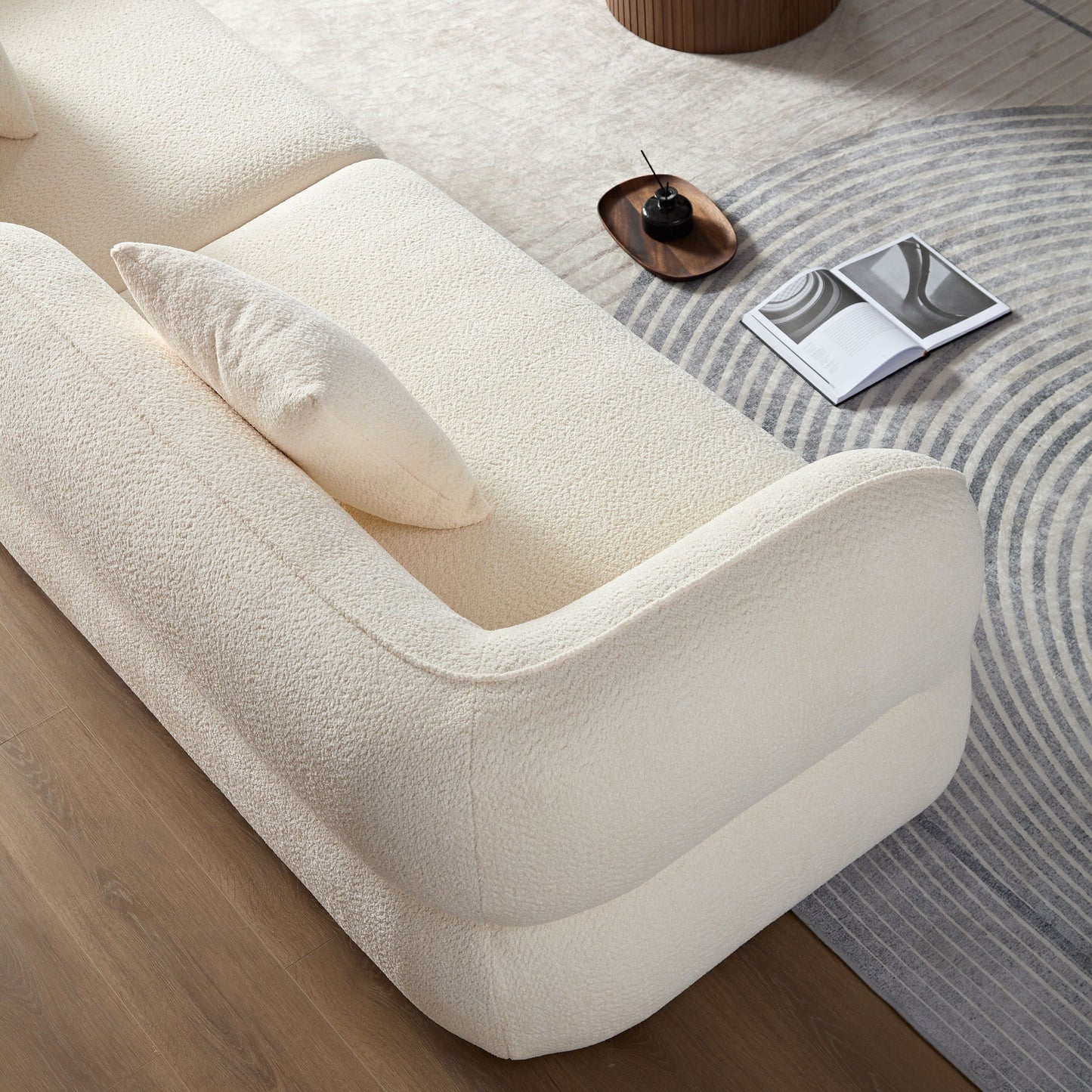 Sectional Sofa, Durable Fabric, Solid Wood Frame, High Density Sponge Filler - White
