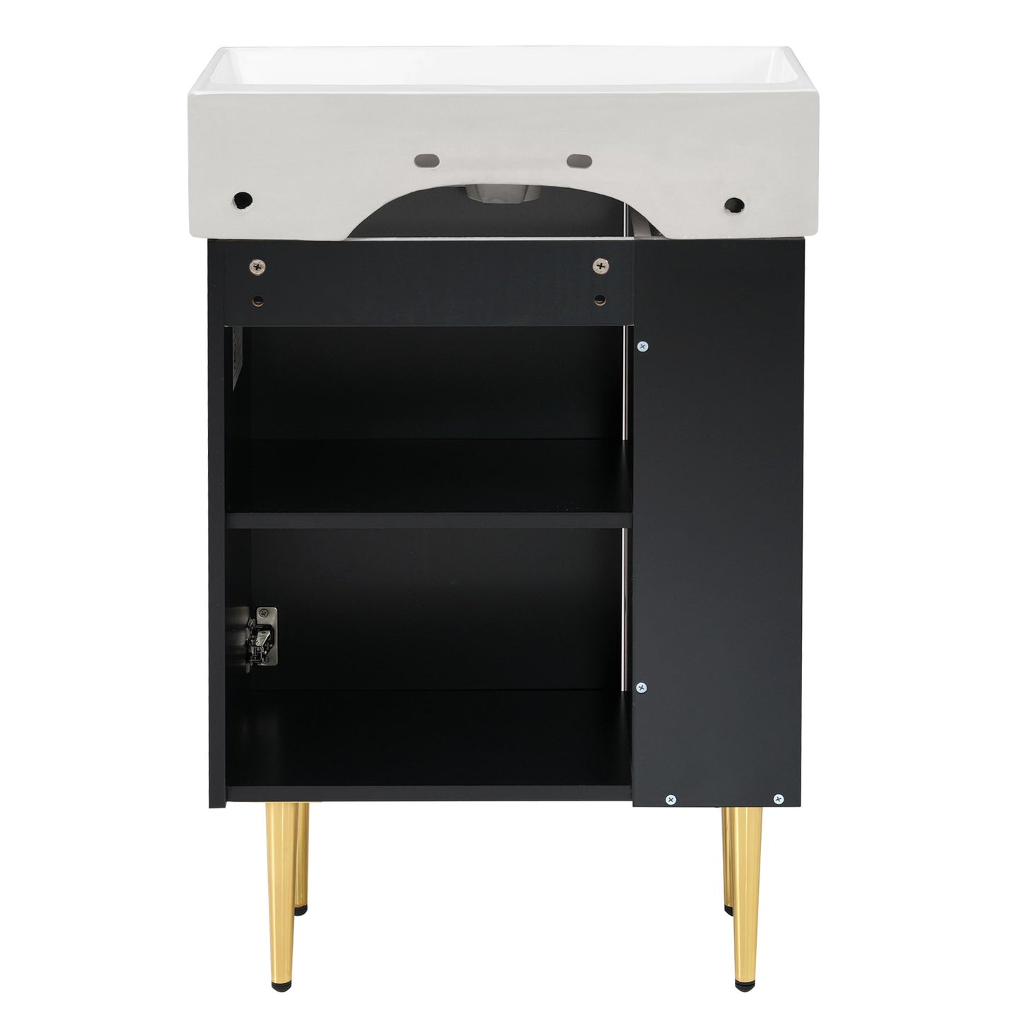 Bathroom Vanity, Combo Cabinet, Bathroom Storage Cabinet, Single Ceramic Sink, Left Side Storage - Black