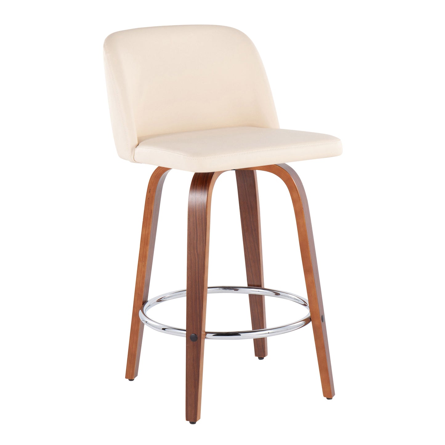Toriano - Mid-Century Modern Fixed-Height Counter Stool & Round Footrest (Set of 2) - Walnut / Cream