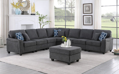 Leo - Woven 8 Piece Modular L-Shape Sectional Sofa And Ottoman - Dark Gray