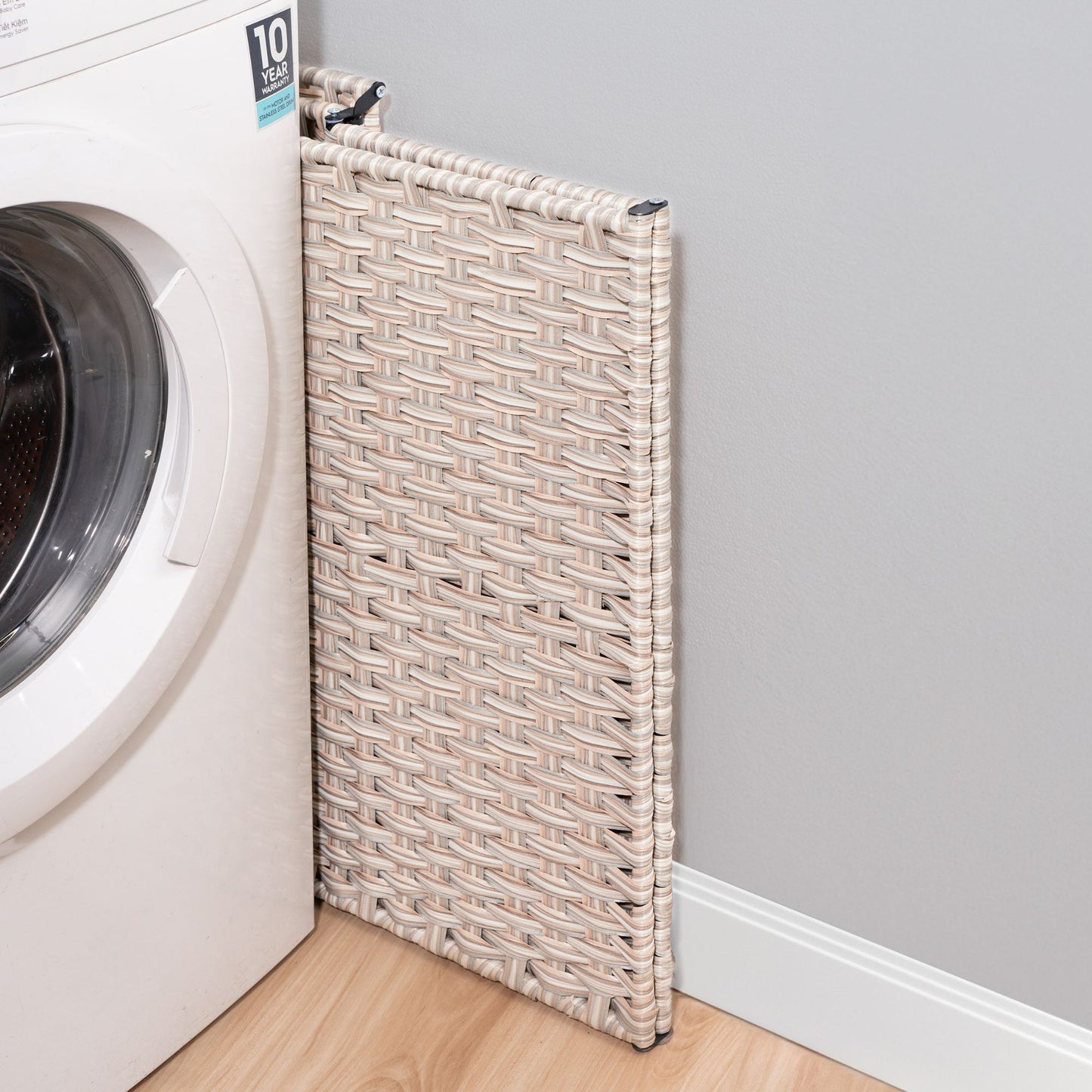 Laundry Hamper With Lid PE Rattan Powder Coating Frame Clothes Hampers With 2 Removable Bags, 100L - Gray