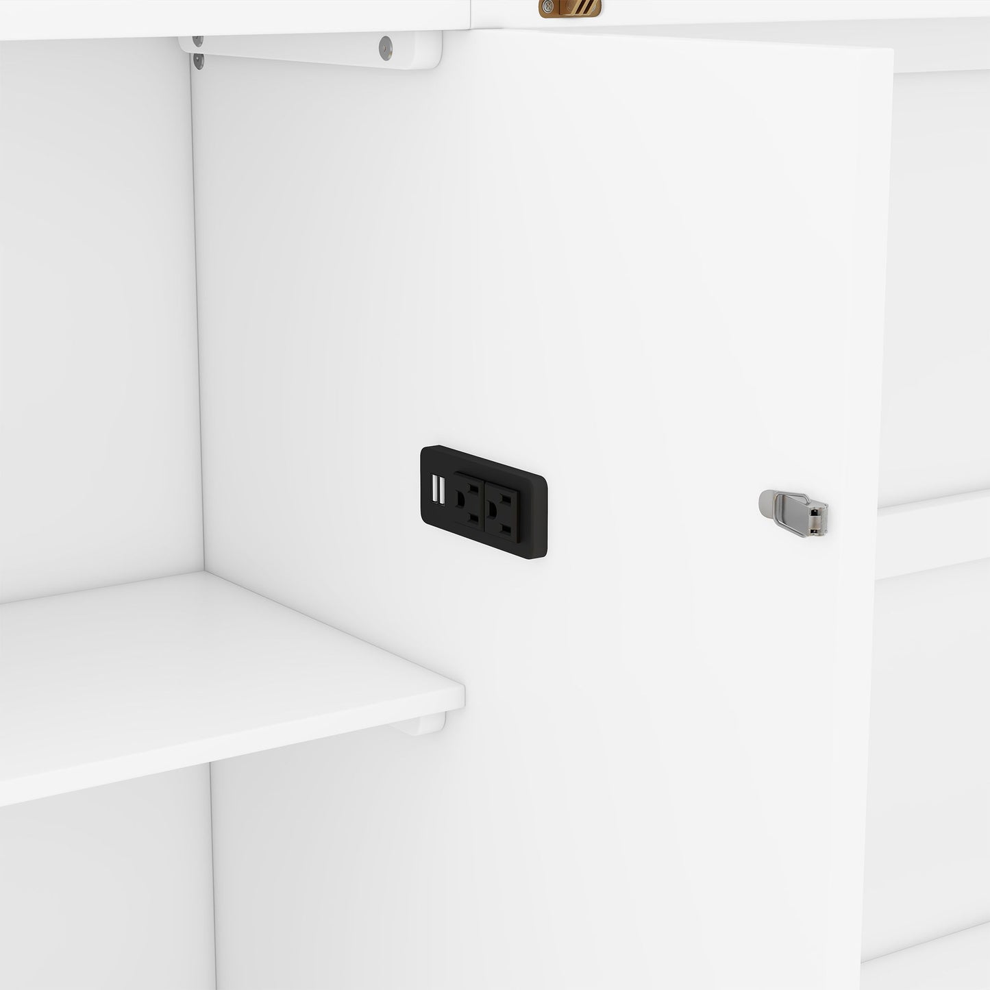 Queen Size Murphy Bed With Shelves, Drawers And USB Ports - White