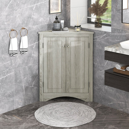 Triangle Bathroom Storage Cabinet With Adjustable Shelves, Freestanding Floor Cabinet For Home Kitchen - Oak