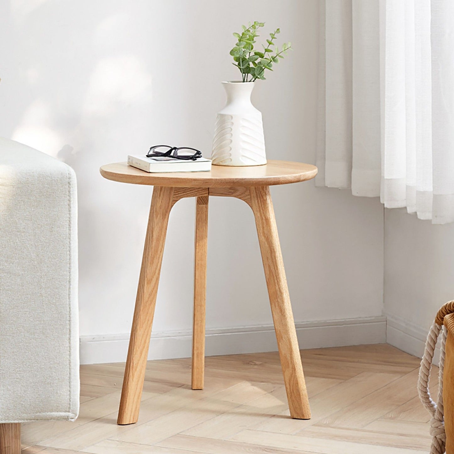 Round Small End Table, Side Table For Bedroom & Balcony - Natural