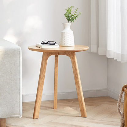 Round Small End Table, Side Table For Bedroom & Balcony - Natural