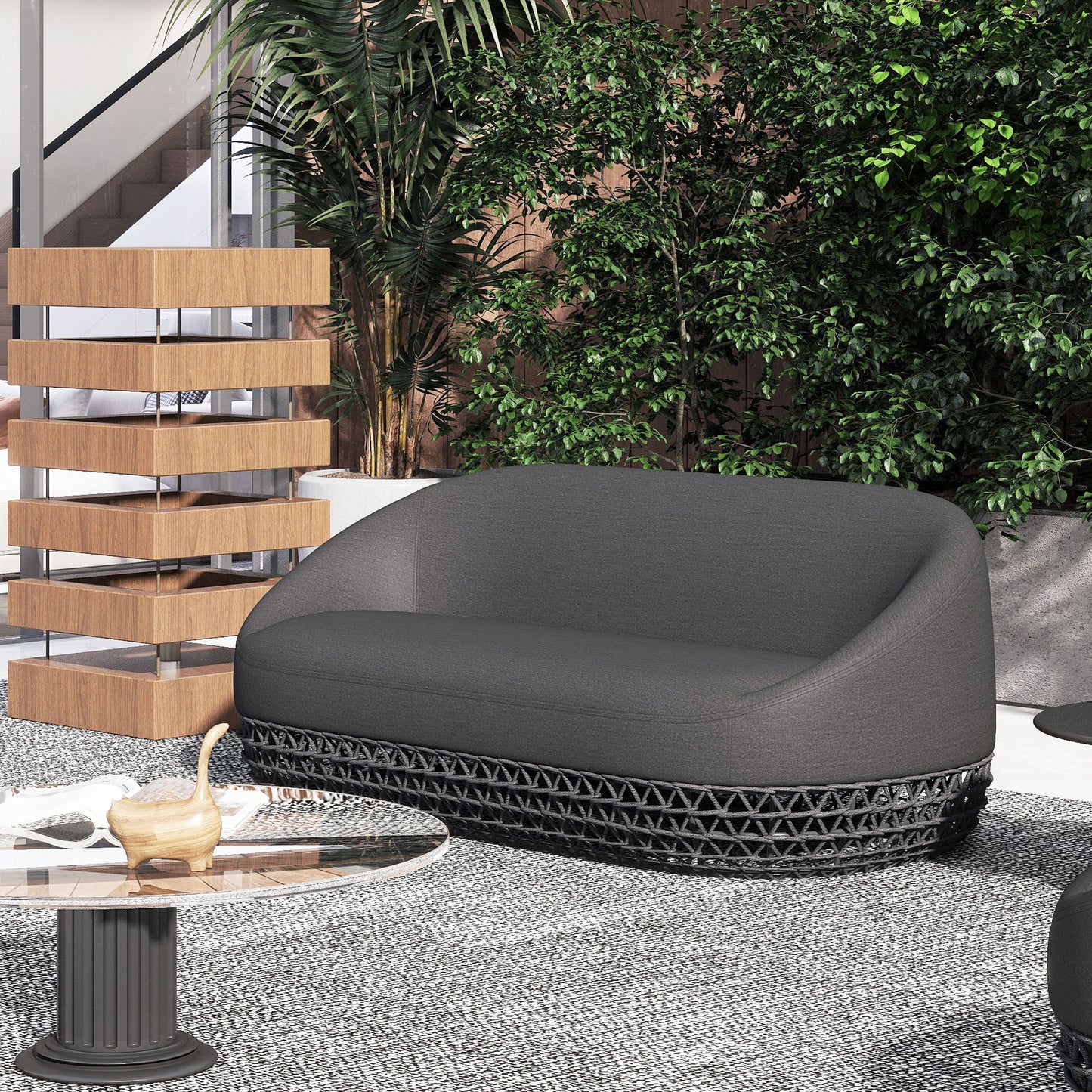 Willow - Upholstered Patio Deep Seating Sofa - Graphite Gray / Black