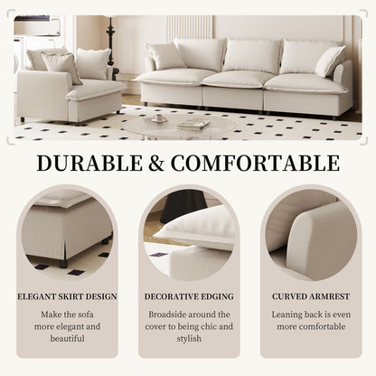 2 Piece Living Room Set With Throw Pillows Sectional Couch Sets, Upholstered 3 Seater Sofa & Armchair 4 Seat - Beige