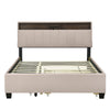 Queen Size Upholstered Platform Bed With Storage Headboard, Twin Long Size Trundle & 2 Drawers And A Set Of Sockets & USB Ports - Beige