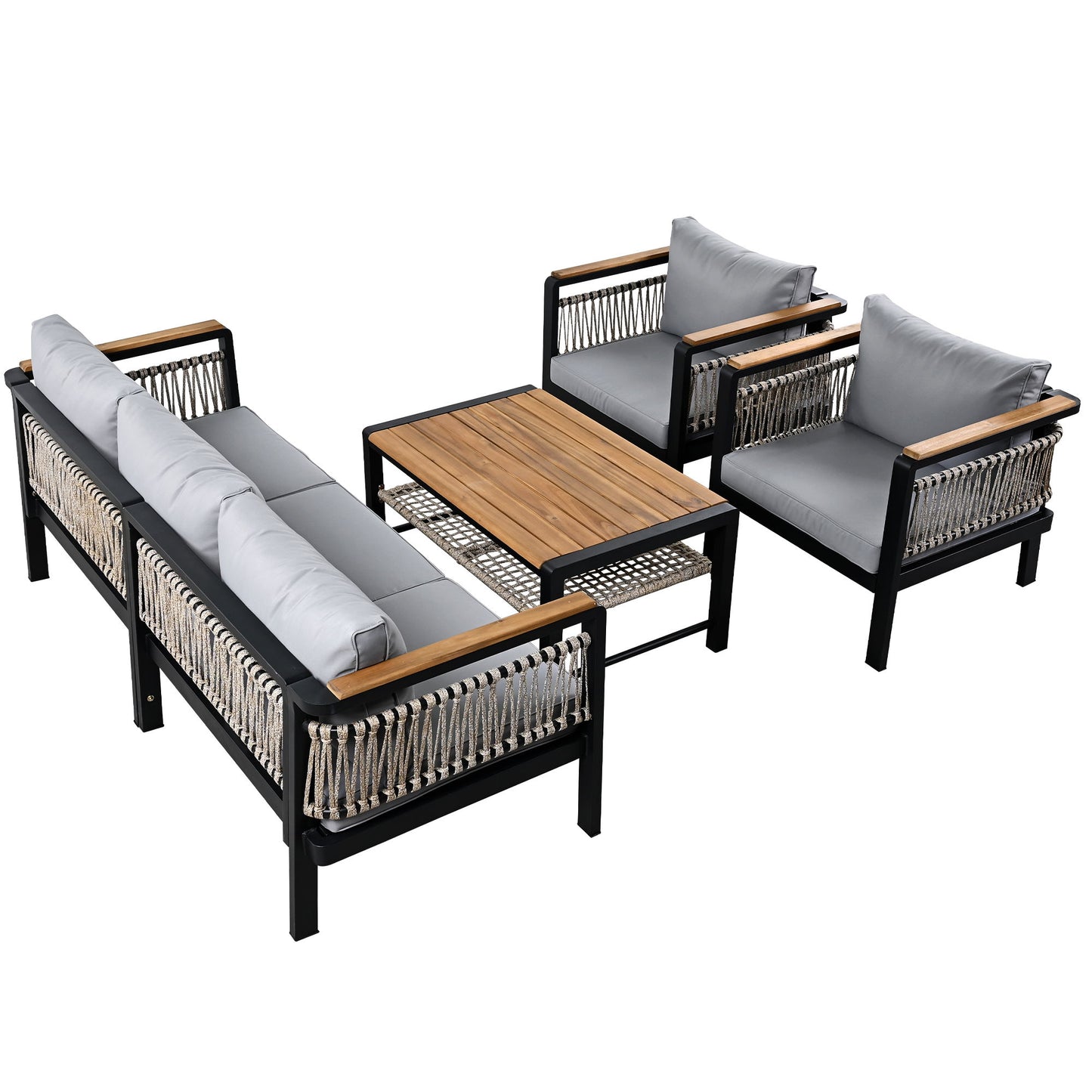 4 Pieces Outdoor Sectional Sofa Set 5 Person Patio Seating Group Outdoor Conversation Set With Cushions And A Coffee Table For Patios, Gardens, Or Balcony - Gray