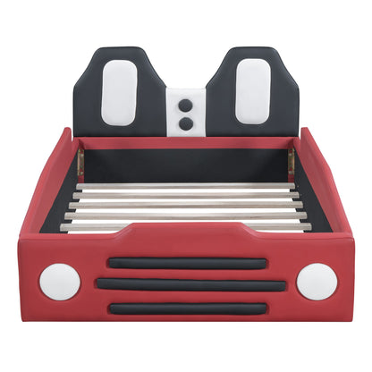 Twin Size Race Car Shaped, Platform Bed & Wheels - Red