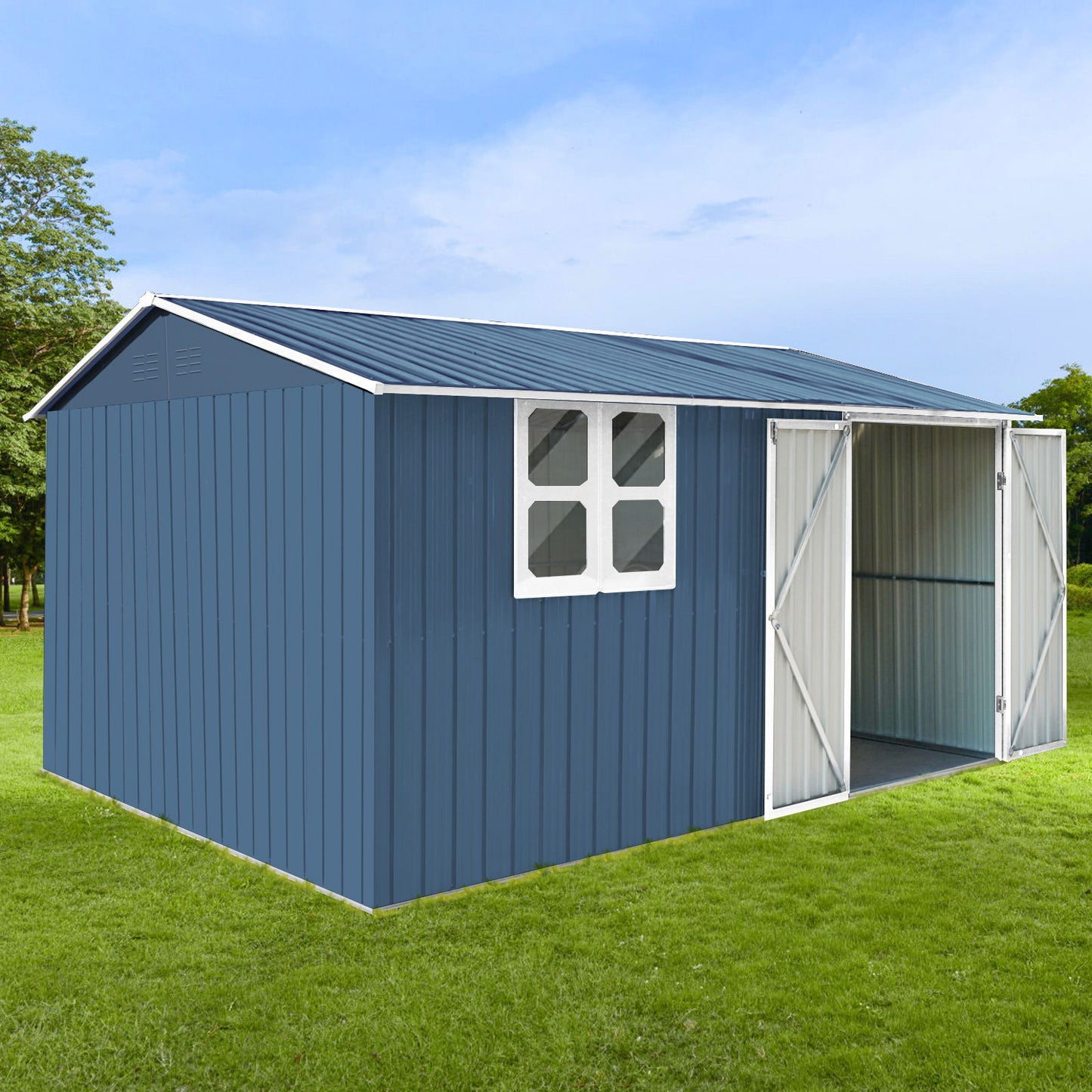 10'x12' Garden Sheds Outdoor Storage Sheds With Window - Blue