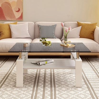 Modern Rectangular Coffee Table With Tempered Glass Top Layer, Table For Living Room - Gray