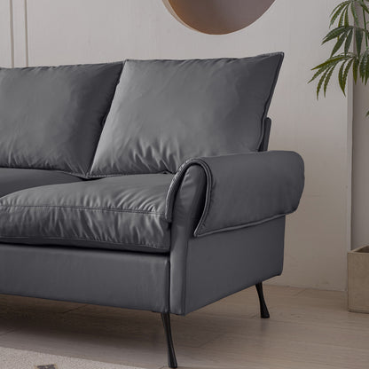 Modern Sectional Technical Leather L-Shaped Sofa Couch With Convertible Ottoman - Dark Gray