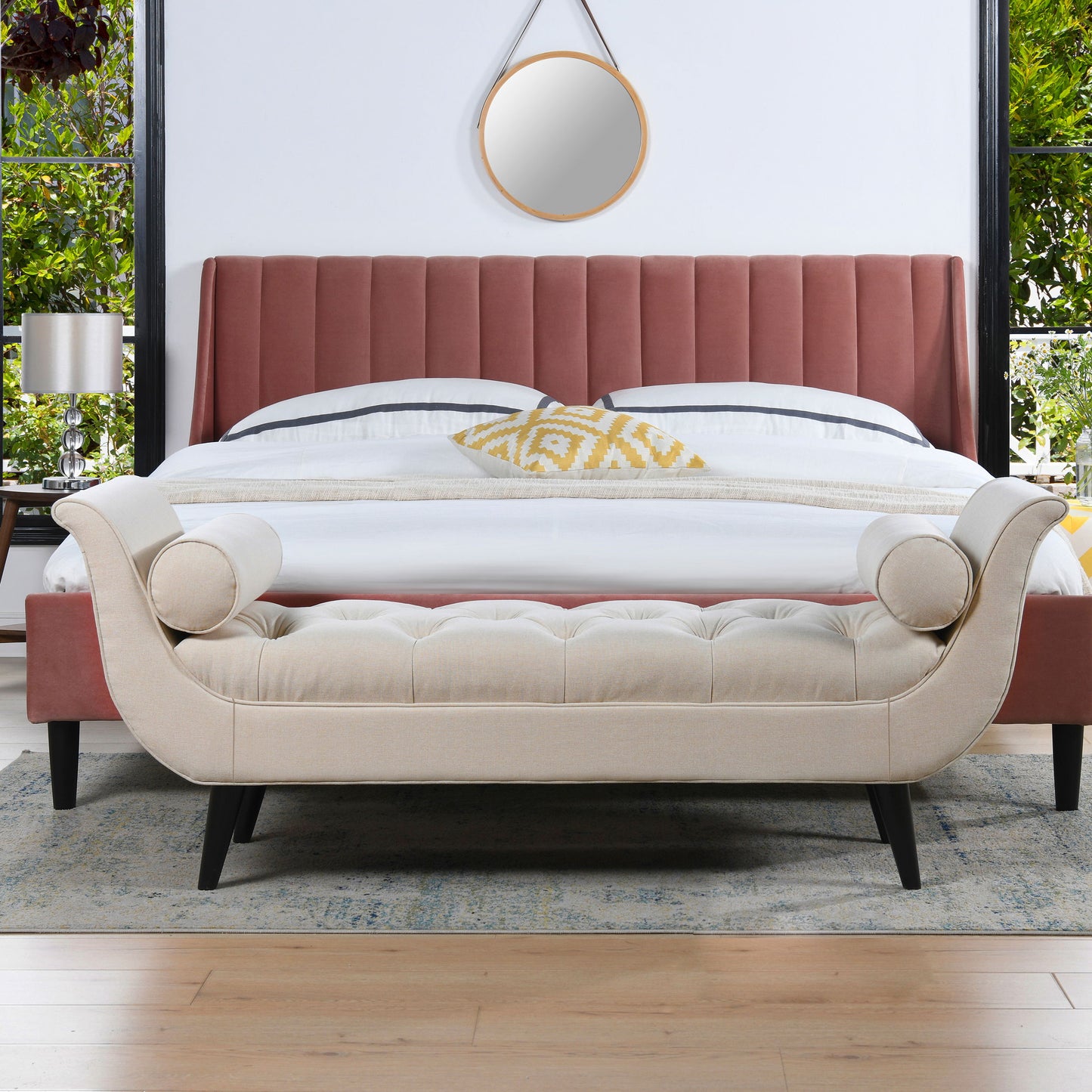 Alma - Tufted Flared Arm Entryway Bench - Sky Neutral Beige