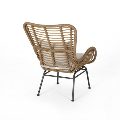 Outdoor Rattan Accent Chair With Metal Legs - Brown