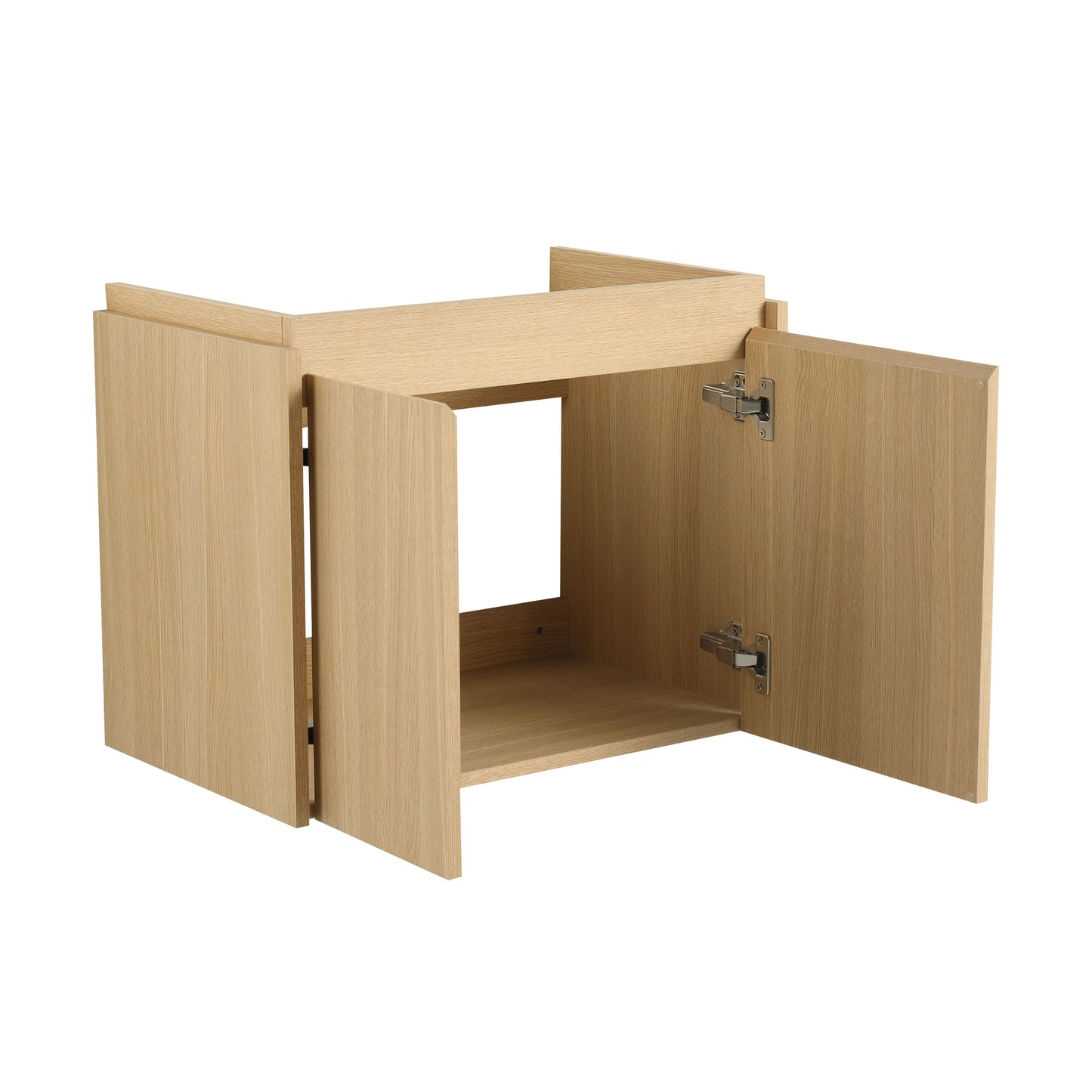 Modern 24" Bathroom Vanity With Ceramic Basin, Wall Mounted Floating Sink Combo, Wooden Storage Cabinet - Oak