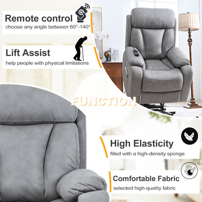 35.4" Electric Power Lift Recliner Chair, Fabric Recliner Chair, Home Theater Seating, Living Room Chair, Side Pocket, Remote Control - Light Gray