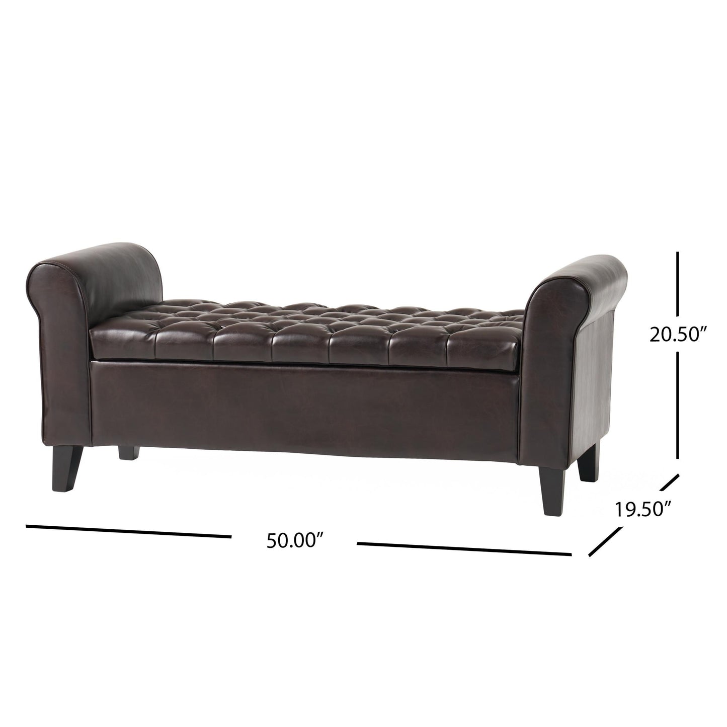 Hayes Contemporary Armed Storage Bench With Button Tufting - Brown