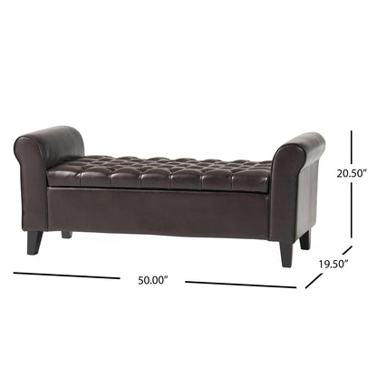 Hayes Contemporary Armed Storage Bench With Button Tufting - Brown