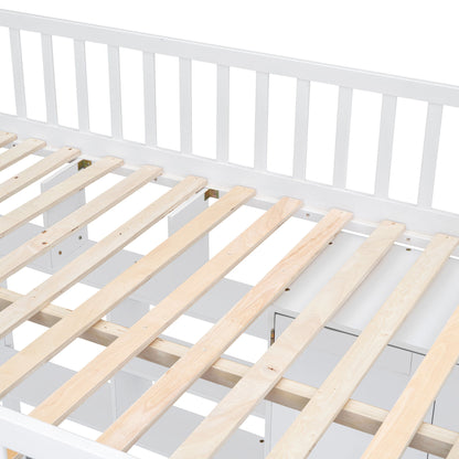 Full Size Loft Bed With Bookshelf, Drawers, Desk, And Wardrobe - White