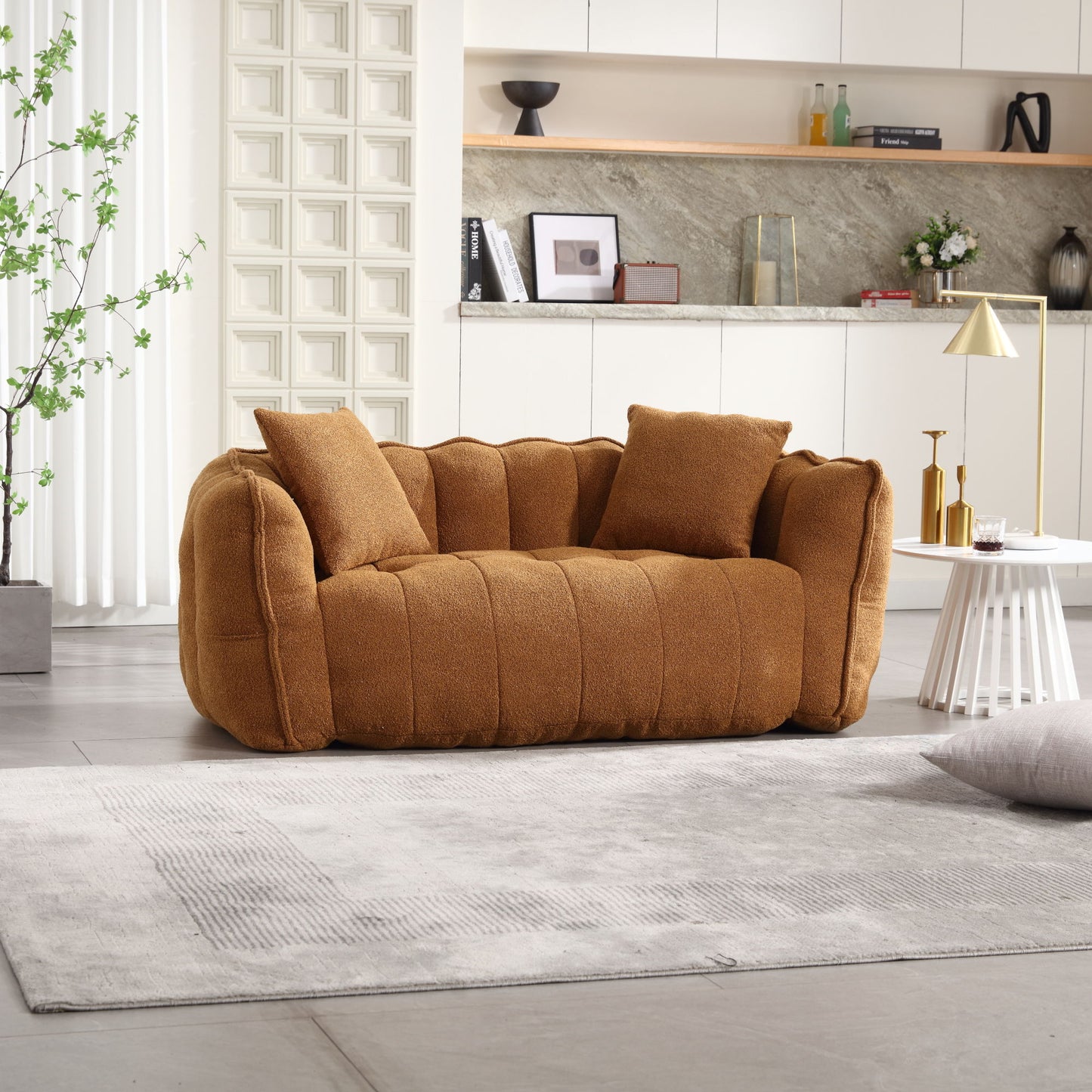 Soft Beanbag Chair With High Resilience Foam Core For Two People - Yellow