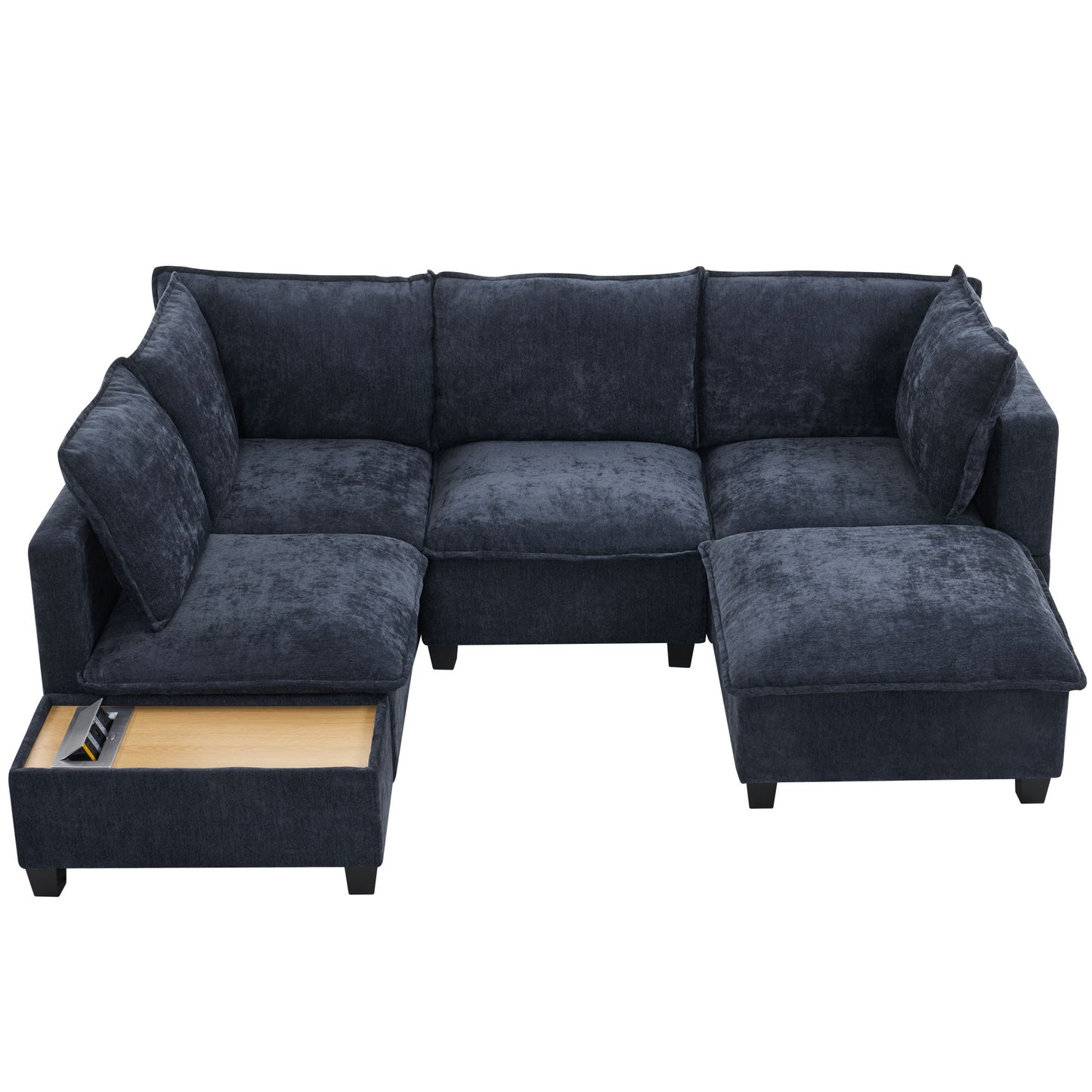 U - Shaped Sectional Sofa Modular Sofa Couch With A Movable Ottoman, A Coffee Table With Hidden Charging Devices For Living Room - Blue