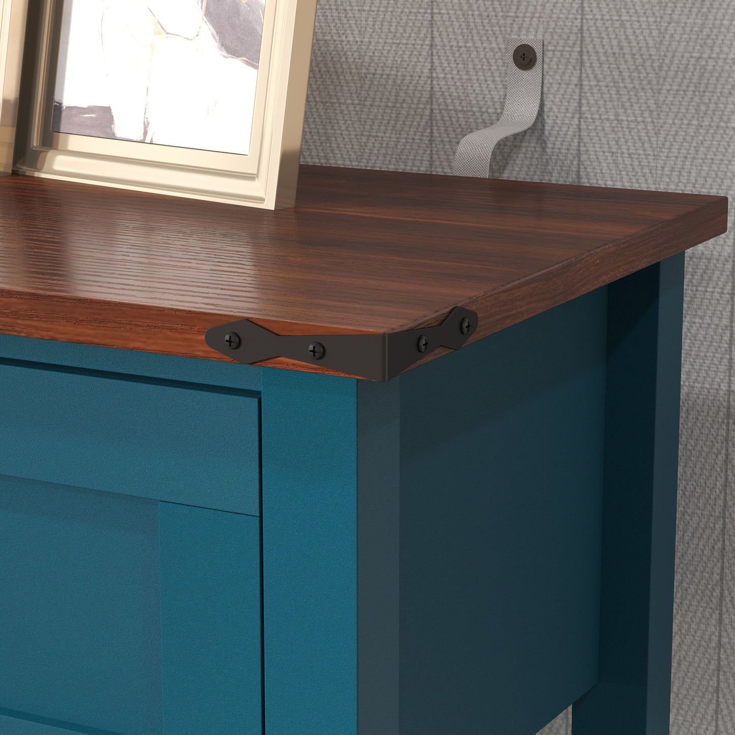 Farmhouse Style Console Table With 2 Drawers And Bottom Storage Shelf, Pagoda - Blue