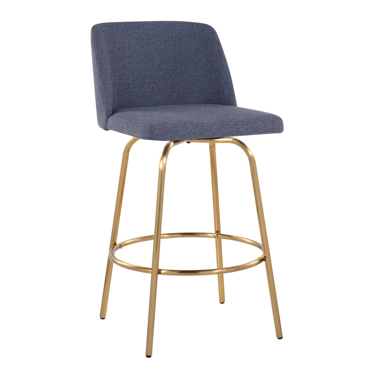 Toriano - Contemporary Fixed Height Counter Stool With Swivel With Round Footrest (Set of 2) - Blue / Gold