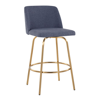 Toriano - Contemporary Fixed Height Counter Stool With Swivel With Round Footrest (Set of 2) - Blue / Gold