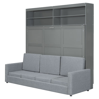 Queen Size Murphy Wall Bed With Sofa - Gray