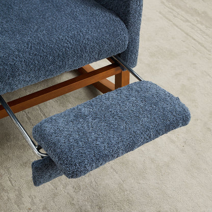 Rocking Chair For Nursery, High Back Glider Chair With Retractable Footrest, Side Pocket, Rocking Accent Armchair With Rubber Wood Legs For Living Room / Bedroom - Navy