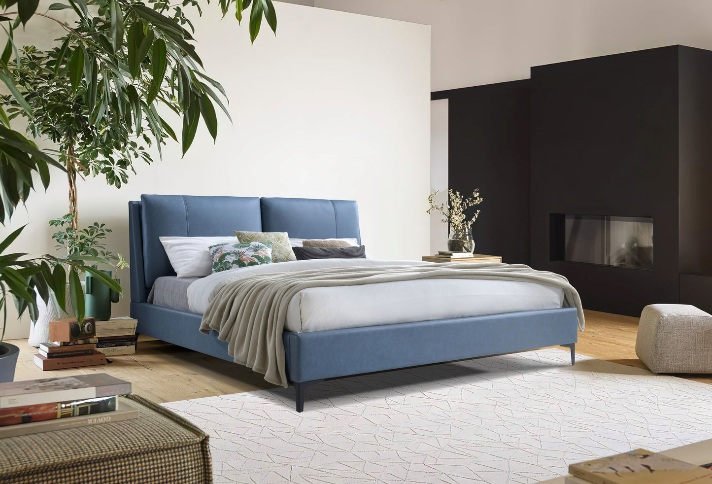 Upholstered King Bed - Blue