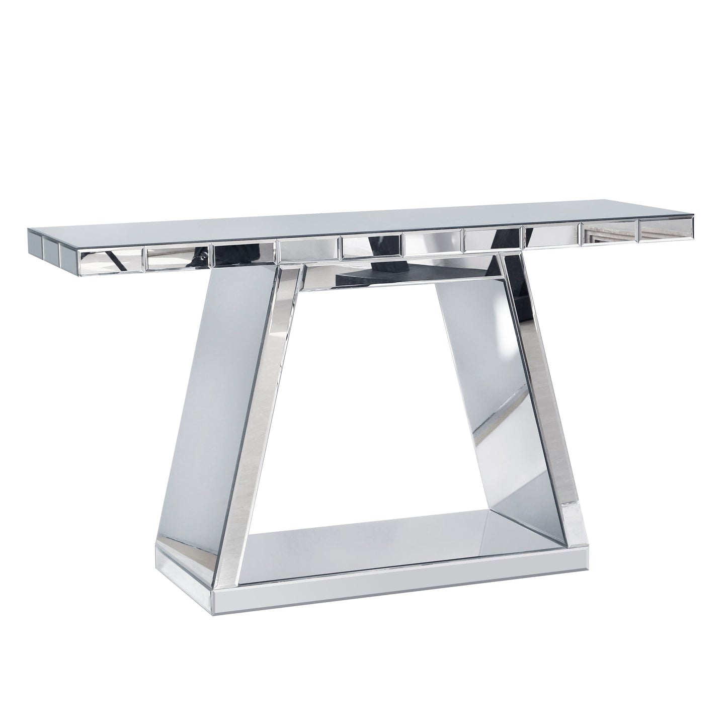 Modern Luxe Full Body Mirror Entryway Table With Trapezoid Base, 360ÔøΩÔøΩÔøΩÔøΩÔøΩÔøΩÔøΩÔøΩÔøΩÔøΩÔøΩÔøΩÔøΩÔøΩÔøΩÔøΩÔøΩÔøΩÔøΩÔøΩÔøΩÔøΩÔøΩÔøΩÔøΩÔøΩÔøΩÔøΩÔøΩÔøΩÔøΩÔøΩÔøΩ Reflective Console, Scratch Resistant, Open Storage - Silver