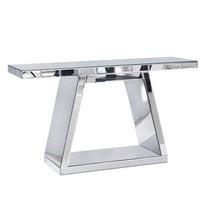 Modern Luxe Full Body Mirror Entryway Table With Trapezoid Base, 360ÔøΩÔøΩÔøΩÔøΩÔøΩÔøΩÔøΩÔøΩÔøΩÔøΩÔøΩÔøΩÔøΩÔøΩÔøΩÔøΩÔøΩÔøΩÔøΩÔøΩÔøΩÔøΩÔøΩÔøΩÔøΩÔøΩÔøΩÔøΩÔøΩÔøΩÔøΩÔøΩÔøΩ Reflective Console, Scratch Resistant, Open Storage - Silver