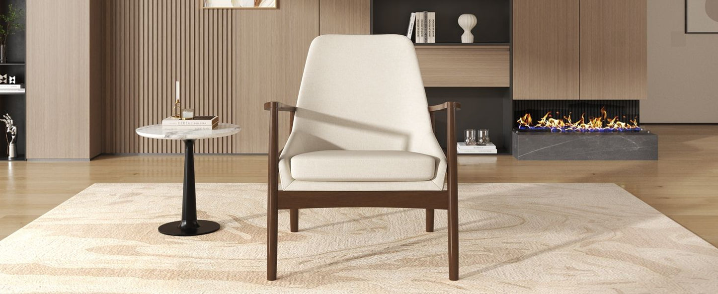 Accent Chair, Mid-Century Modern Armchair With Solid Wood Frame, Reading Leisure Chair With High Back For Living Room - Beige