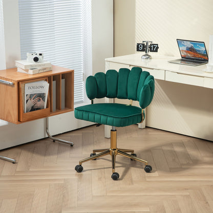 Velvet Home Office Desk Chair, Modern Cute Computer Chair, Wheels Swivel Height Adjustable Task Chair - Emerald