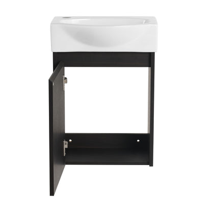 Modern 16" Bathroom Vanity Sink Combo With Ceramic Sink And Cabinet For Small Spaces - Black