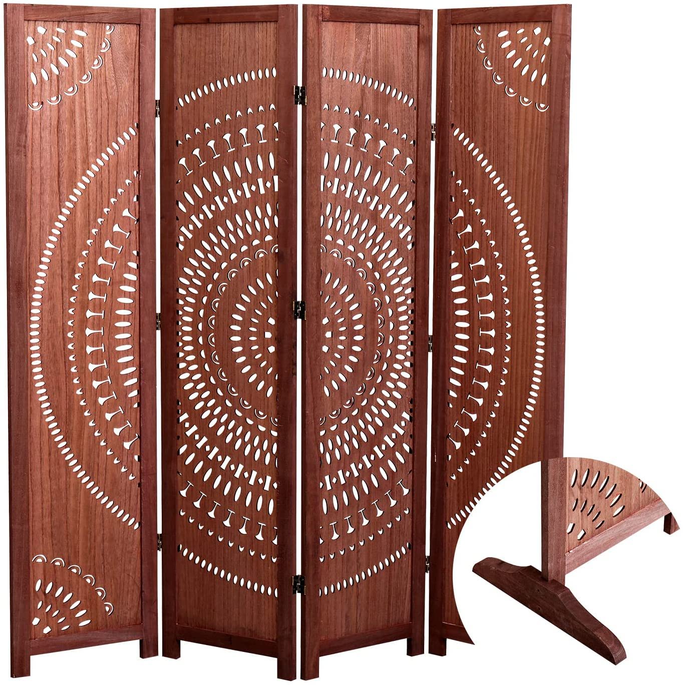 Panel Solid Wood Folding Room Divider - Brown