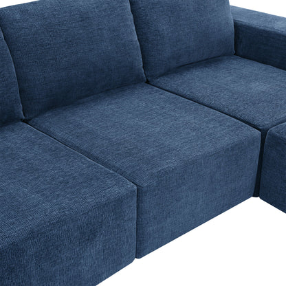 Modular U Shaped Sectional With Ottomans, Luxury Cloud Floor Couch With Deep Seat Fully Compressed Upholstered Sofa - Navy