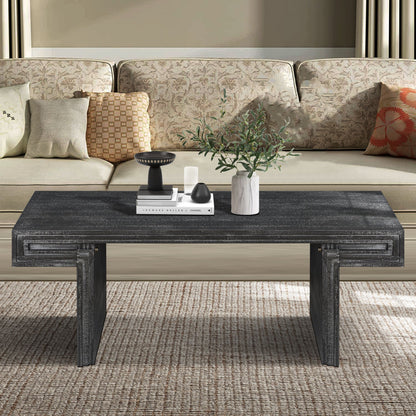 American Vintage Industrial Coffee Table, Premium Reclaimed Wood Texture, Double Tier Structure - Antique Black