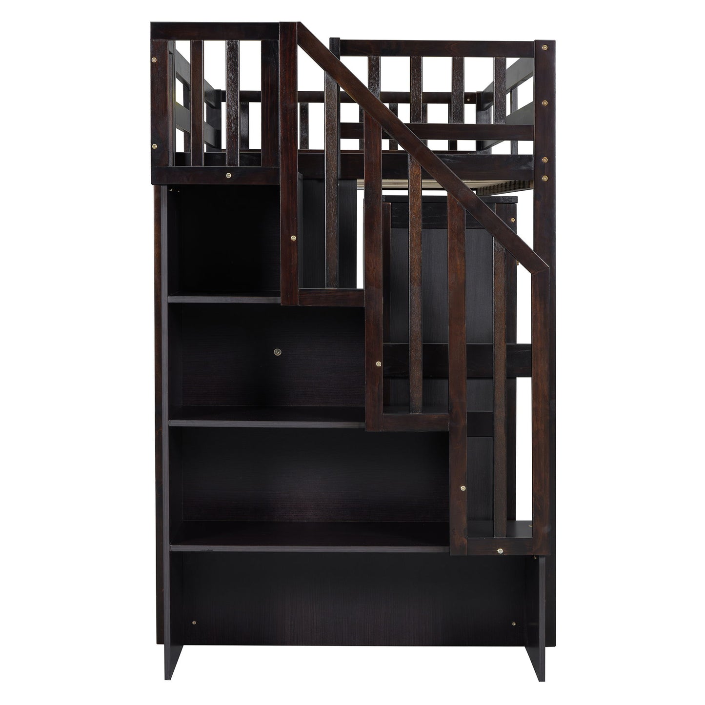 Twin Size Loft Bed With Stairs, Bookshelf, Drawers, Desk & Wardrobe, Space Saving Multifunctional Furniture - Espresso