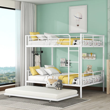 Full Over Full Metal Bunk Bed With Trundle - White