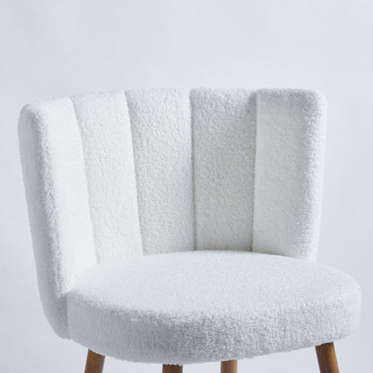 Modern Dining Chair (Set of 2) With Iron Tube Wood Color Legs, Shorthair Cushions And Comfortable Backrest, Suitable For Dining Room, Living Room, Cafe, Simple Structure - White
